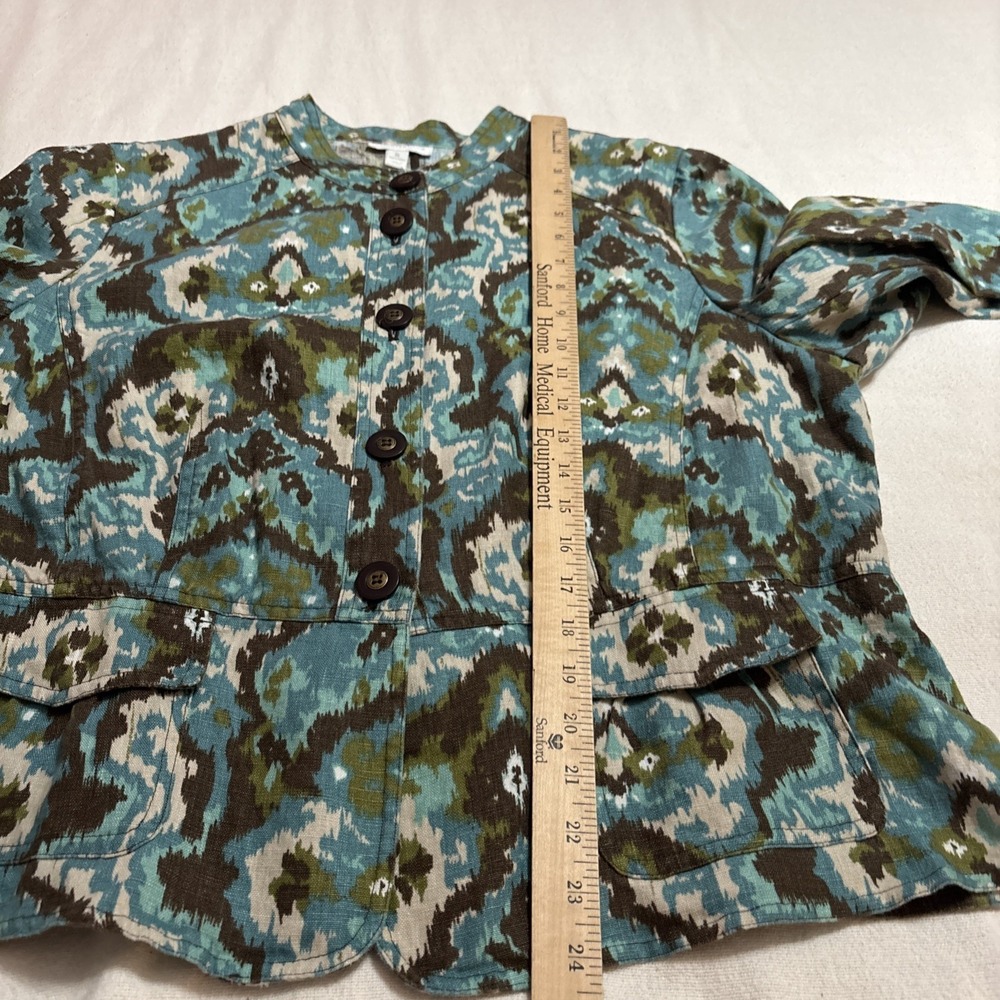 Charter Club Women's Brown Teal Ikat-style‎ Linen Suit Jacket Size XL Office - Picture 5 of 8